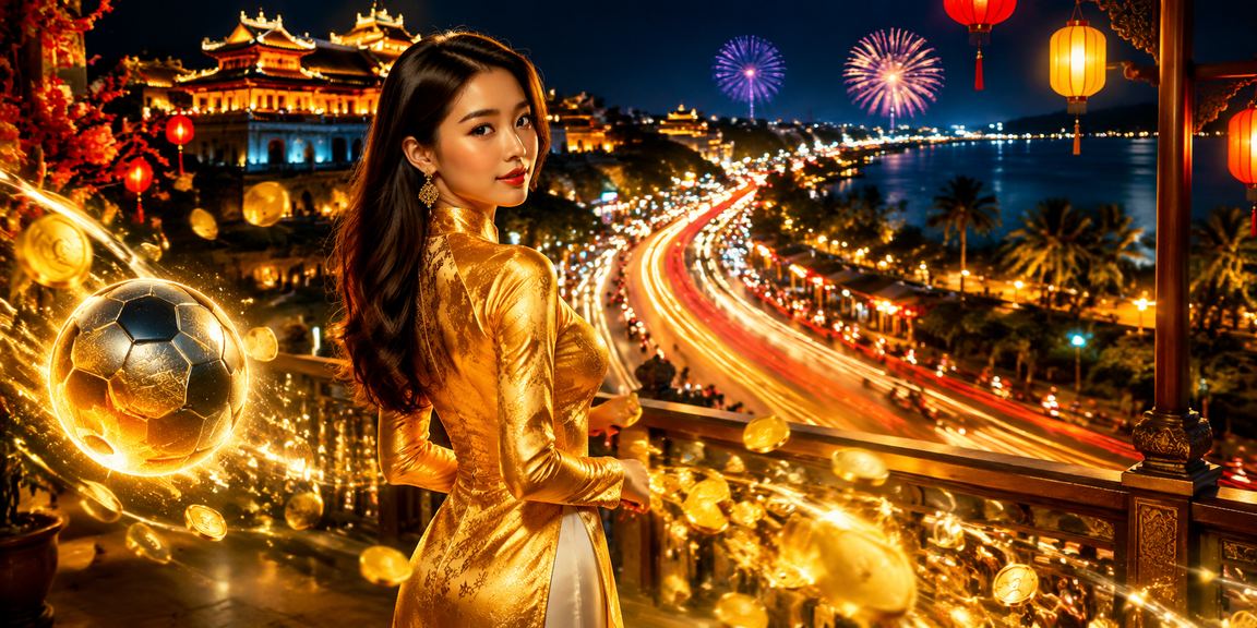 Người dùng tại Huế xem phân tích kèo thể thao trên điện thoại trong trang phục áo dài truyền thống